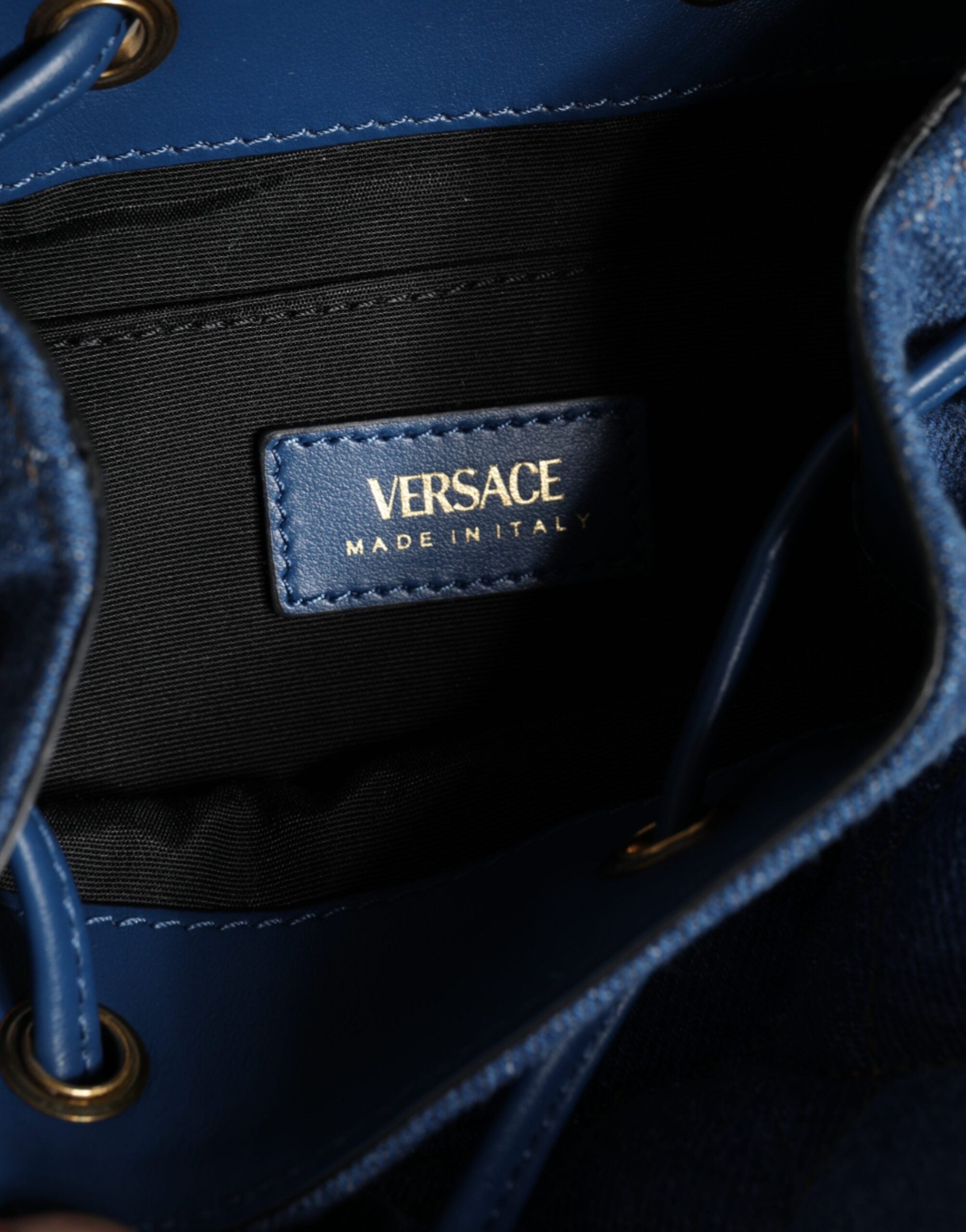 Versace Blue Quilted Denim Leather Crossbody Shoulder Bag - ACCEXO
