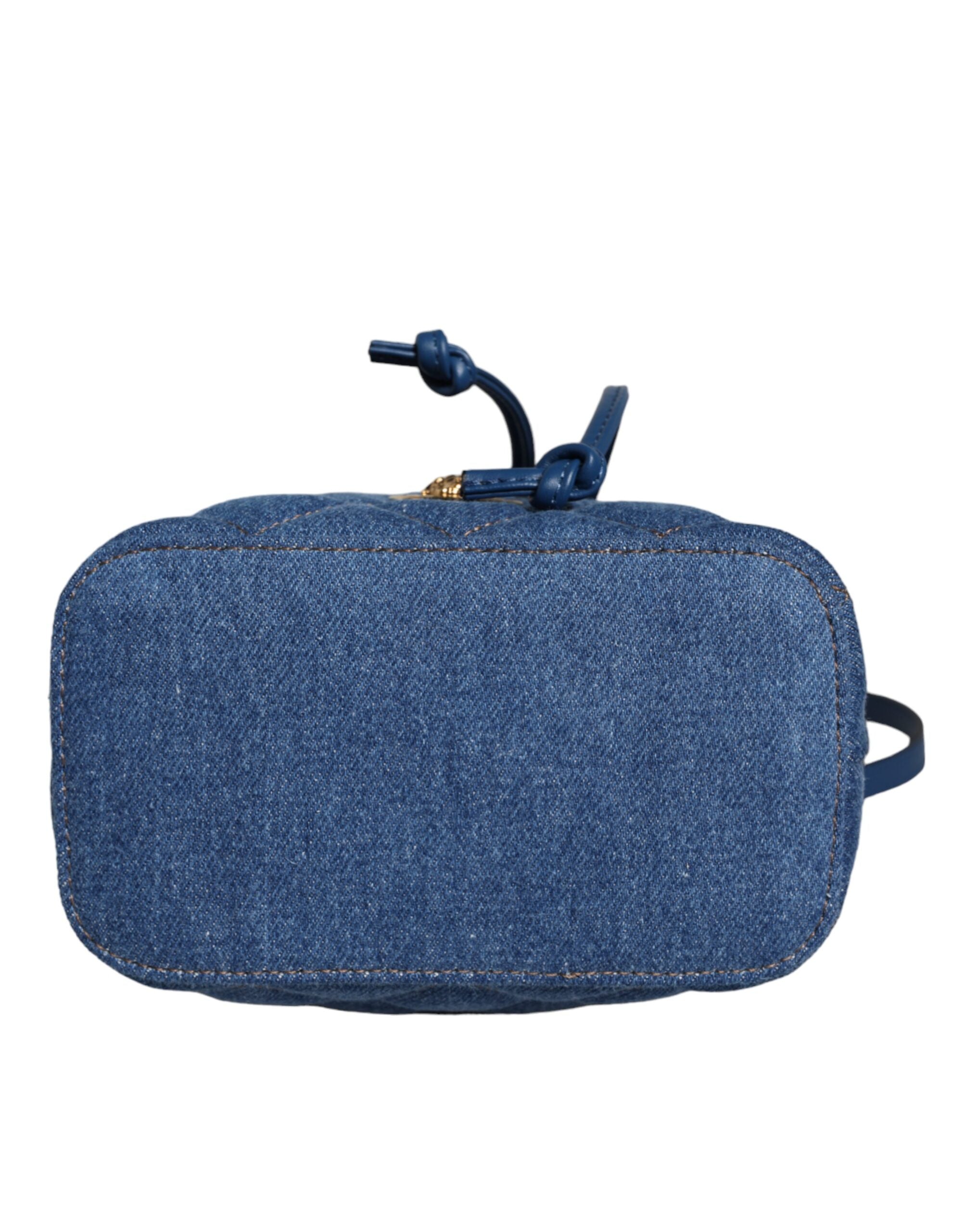 Versace Blue Quilted Denim Leather Crossbody Shoulder Bag - ACCEXO