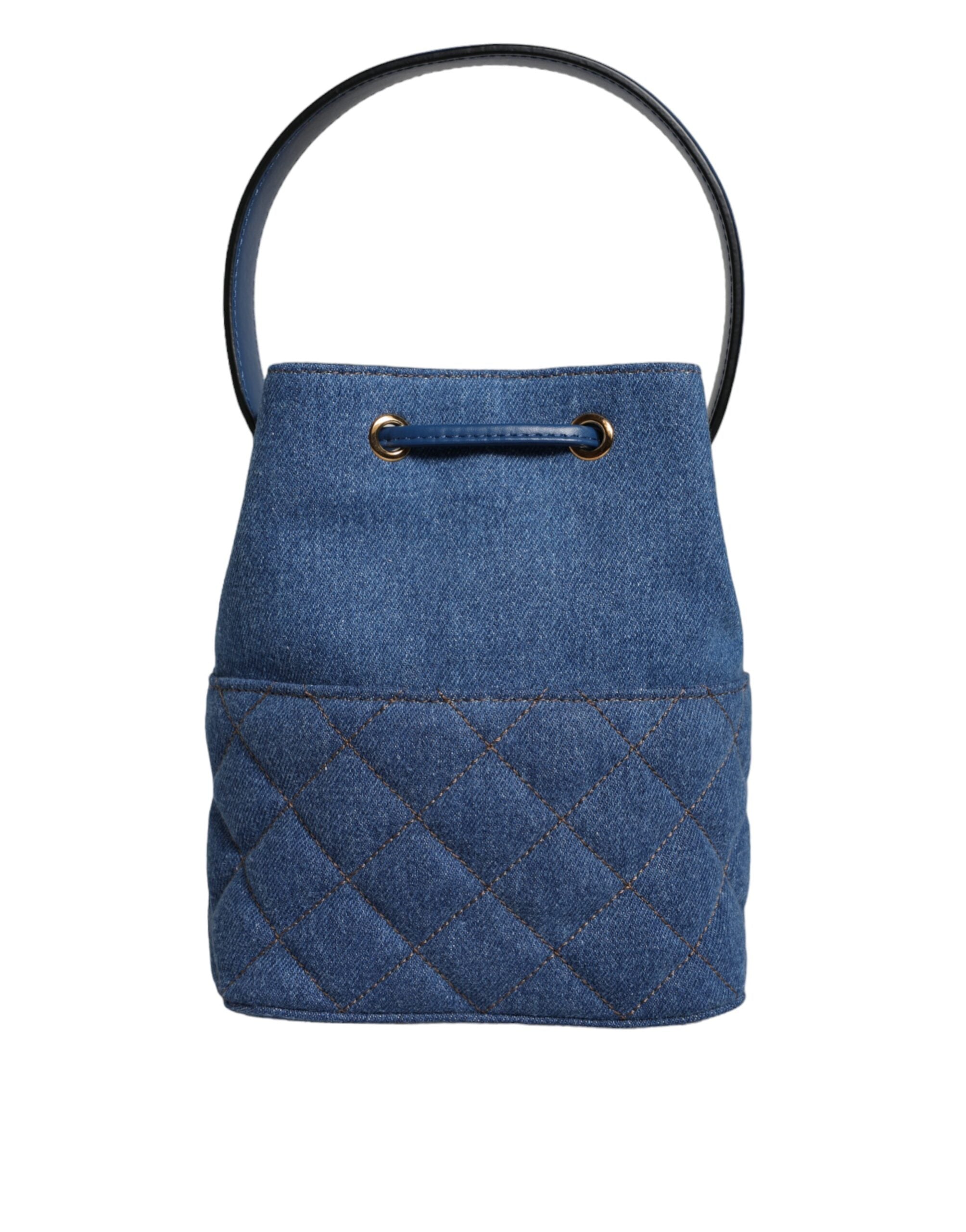 Versace Blue Quilted Denim Leather Crossbody Shoulder Bag - ACCEXO