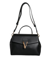 Versace Black Top Handle Grainy Calfskin Leather Crossbody Bag - ACCEXO
