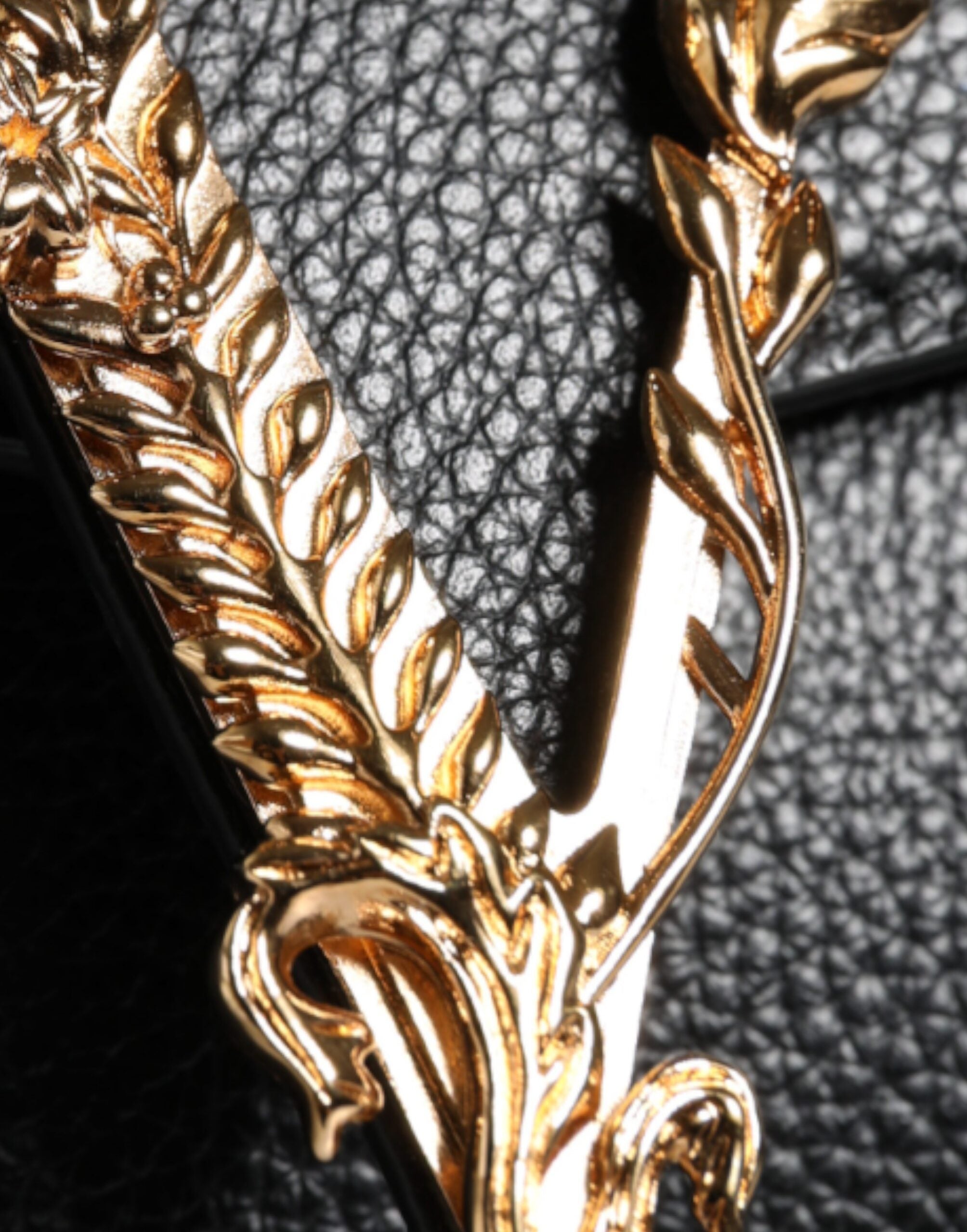 Versace Black Top Handle Grainy Calfskin Leather Crossbody Bag - ACCEXO