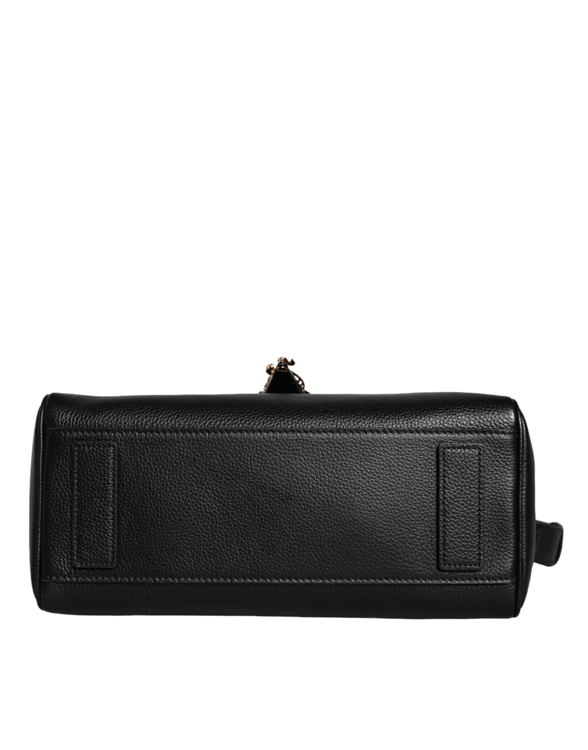Versace Black Top Handle Grainy Calfskin Leather Crossbody Bag - ACCEXO