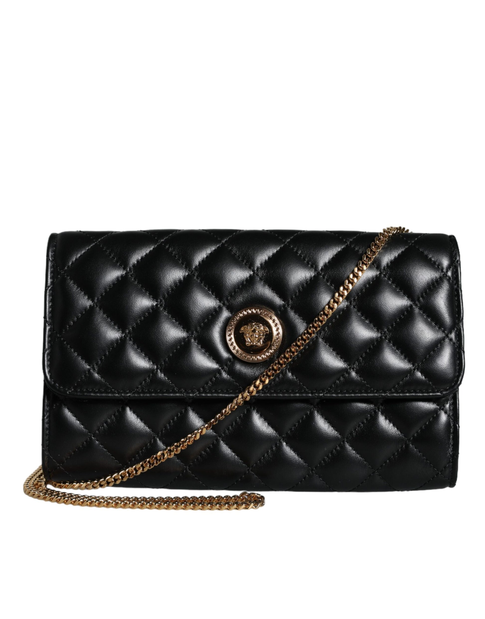 Versace Black Quilted Nappa Leather Crossbody Shoulder Bag - ACCEXO