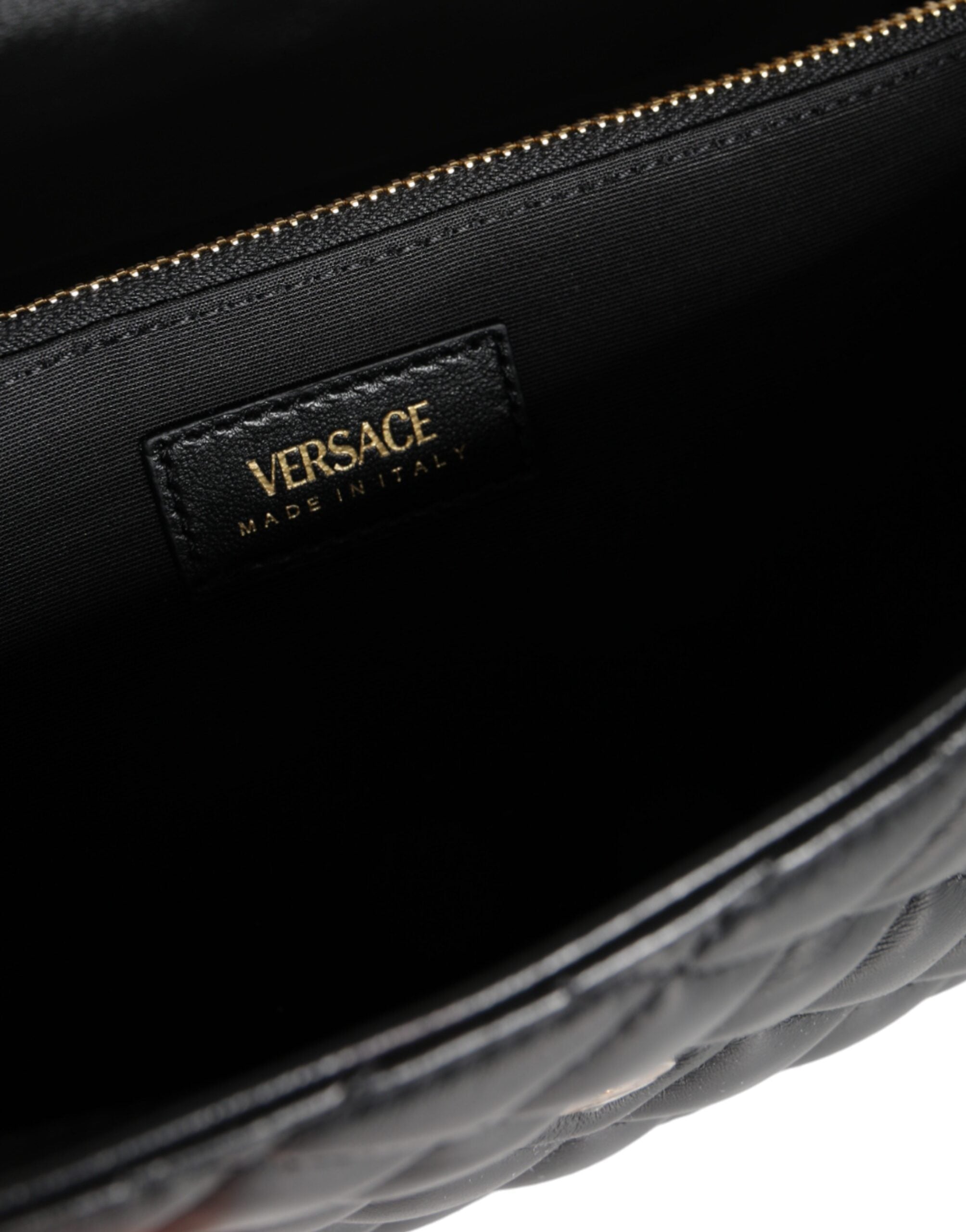 Versace Black Quilted Nappa Leather Crossbody Shoulder Bag - ACCEXO