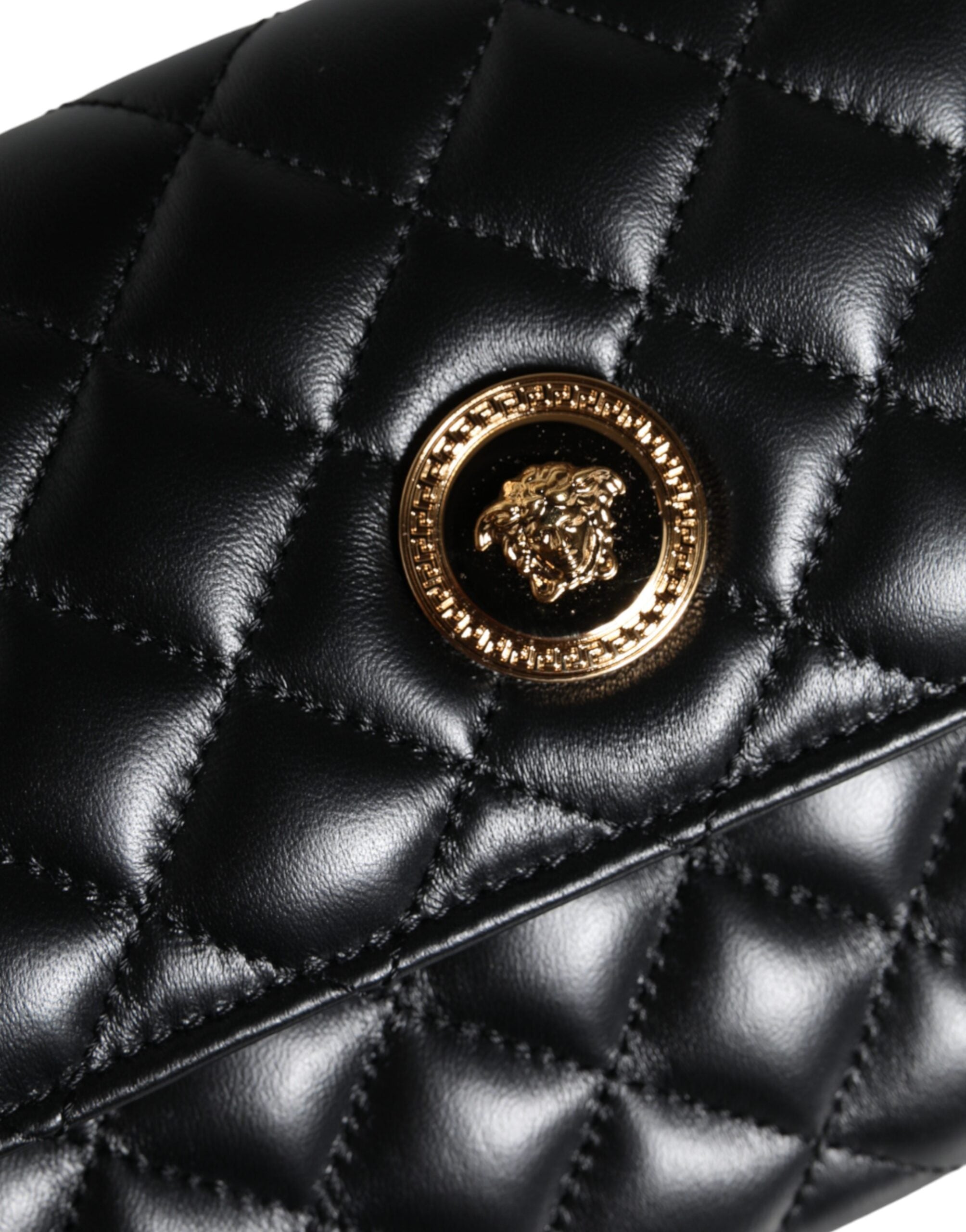 Versace Black Quilted Nappa Leather Crossbody Shoulder Bag - ACCEXO