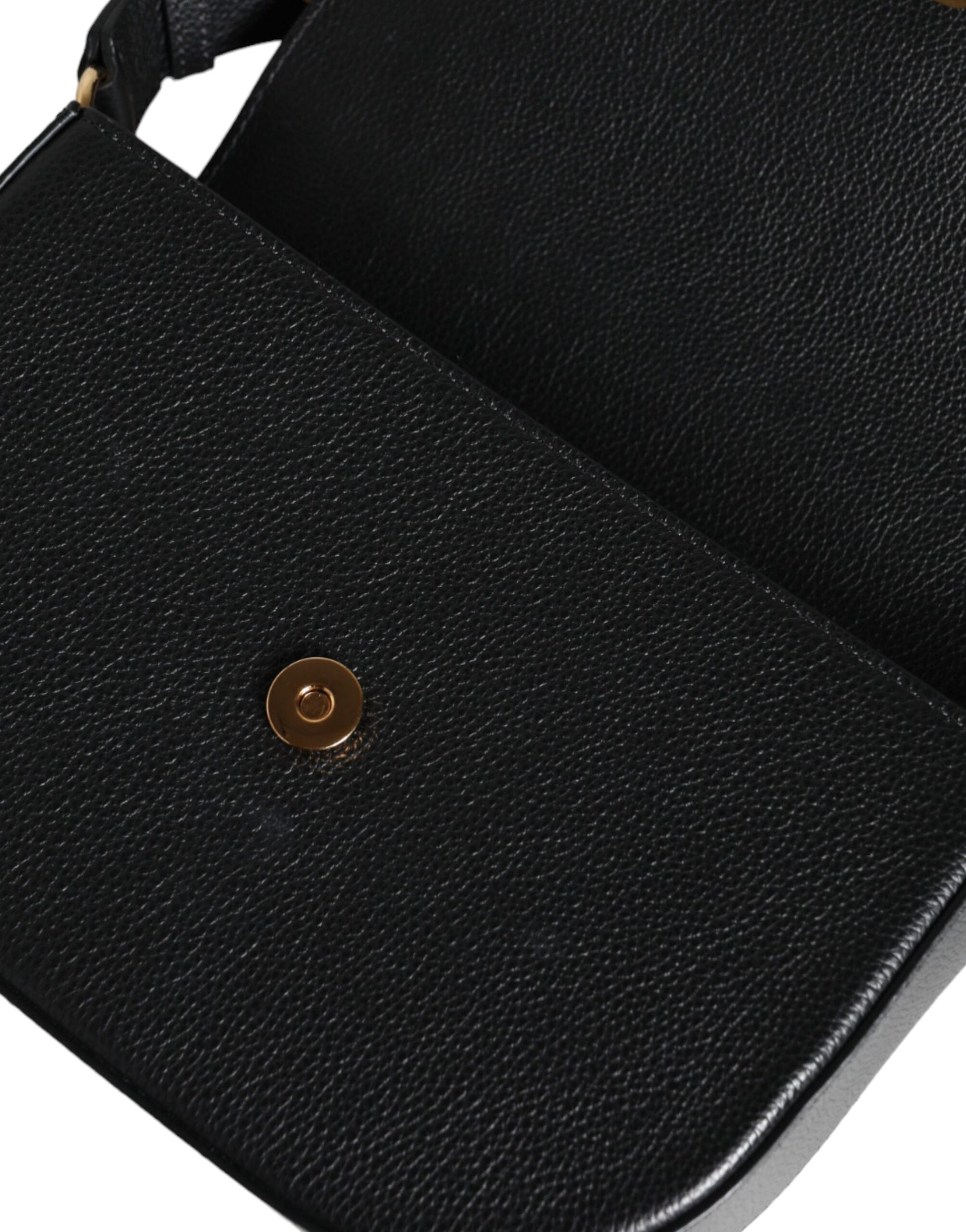 Versace Black Grainy Calf Leather Logo Crossbody Shoulder Bag - ACCEXO