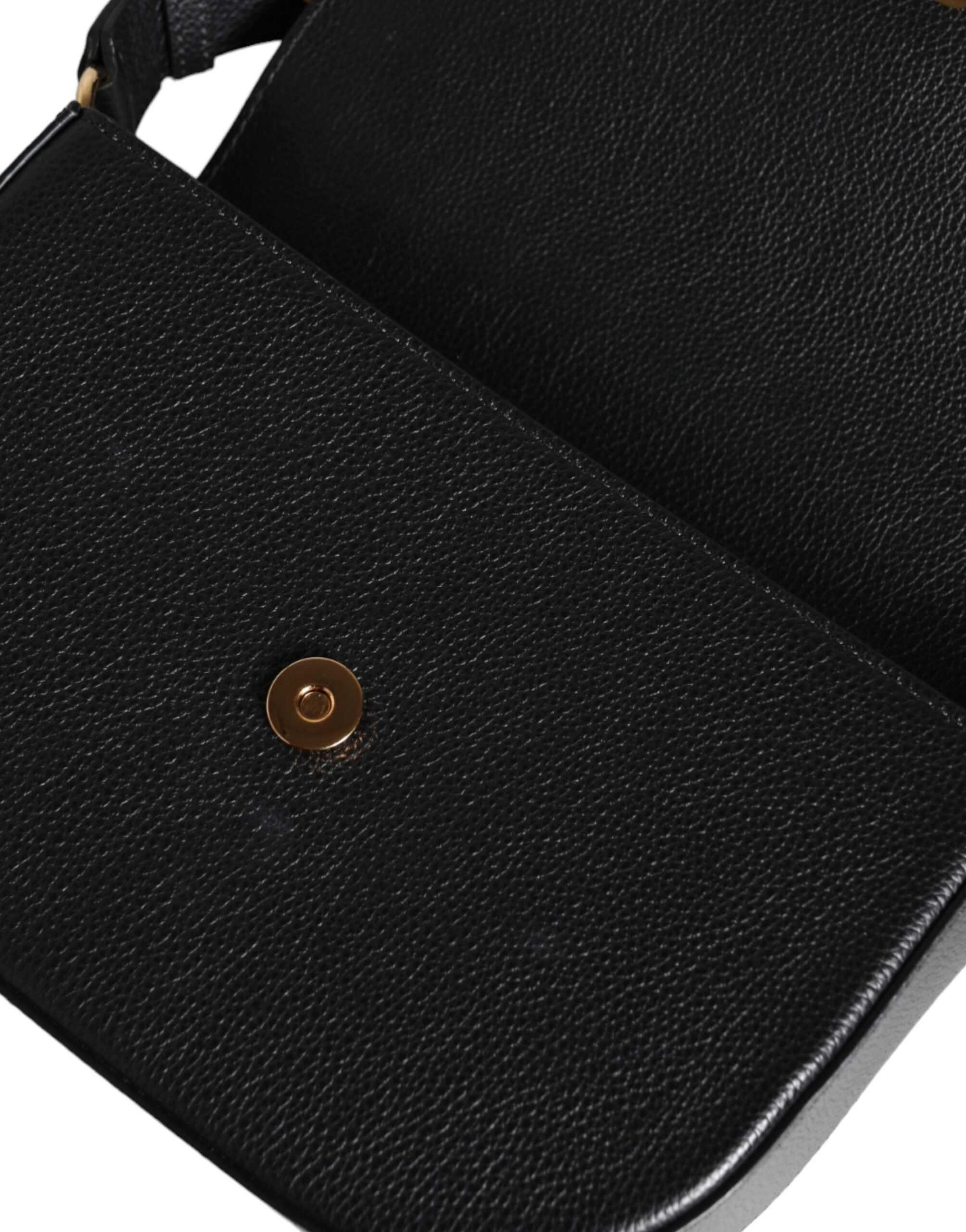 Versace Black Grainy Calf Leather Logo Crossbody Shoulder Bag - ACCEXO