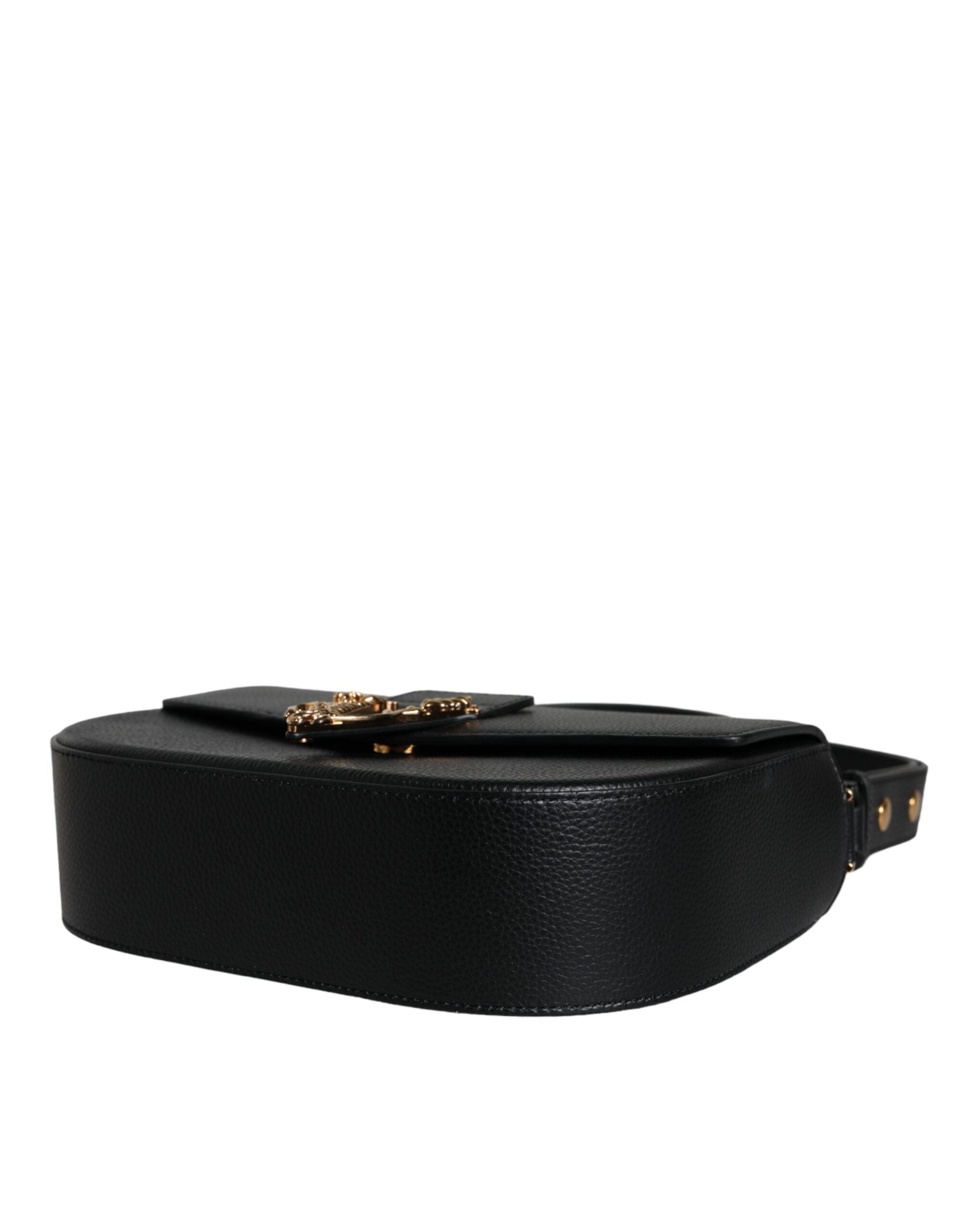 Versace Black Grainy Calf Leather Logo Crossbody Shoulder Bag - ACCEXO