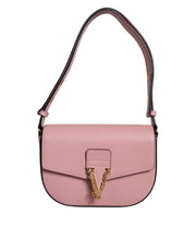 Versace Pink Grainy Calf Leather Logo Crossbody Shoulder Bag - ACCEXO