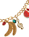 Dolce & Gabbana Gold Tone Brass Fruity Crystal Embellished Waist Chain Belt