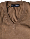 Dolce & Gabbana Brown Cashmere Knit V-neck Pullover Sweater