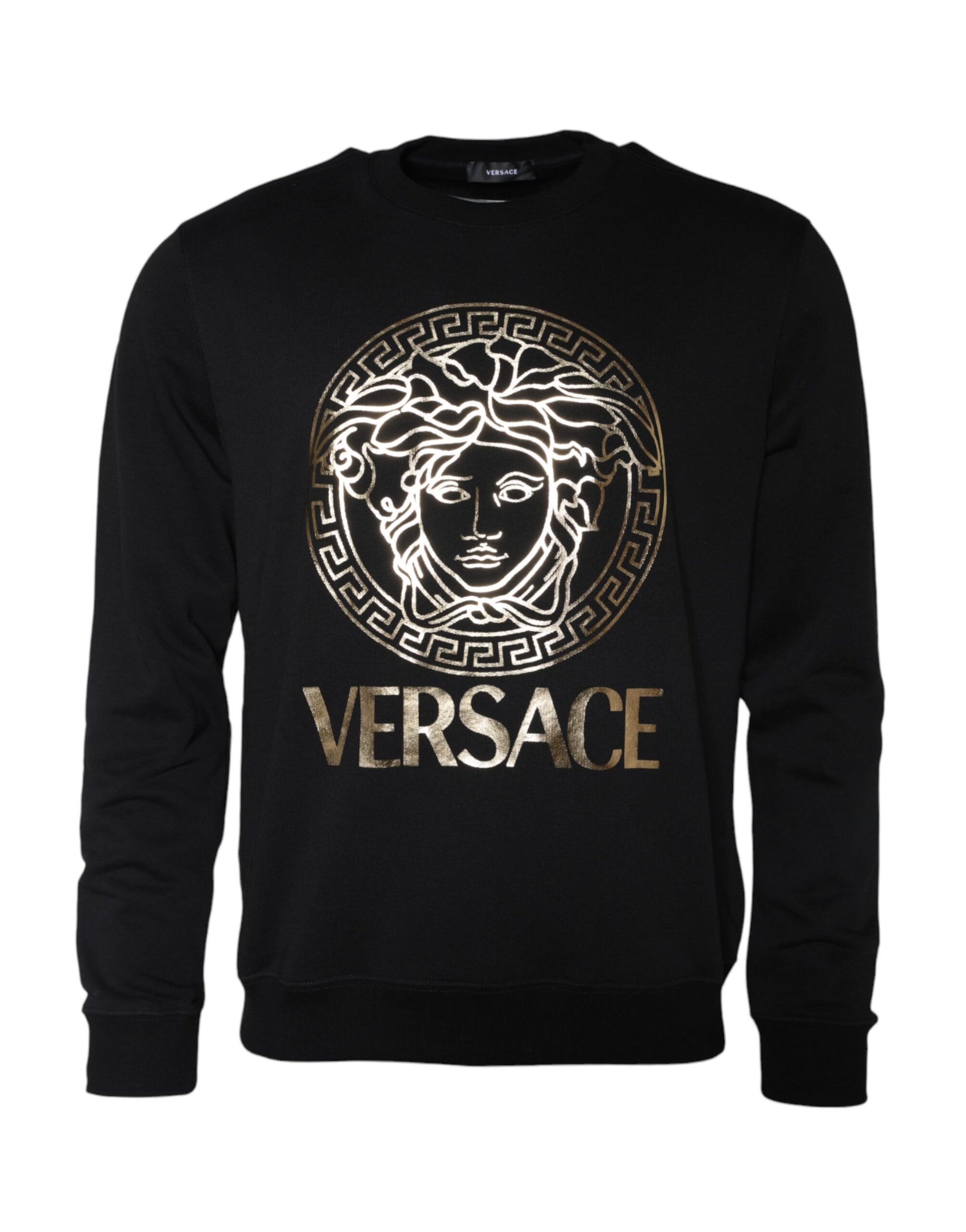 Versace Black Medusa Fleece Cotton Crew Neck Sweatshirt Sweater - ACCEXO