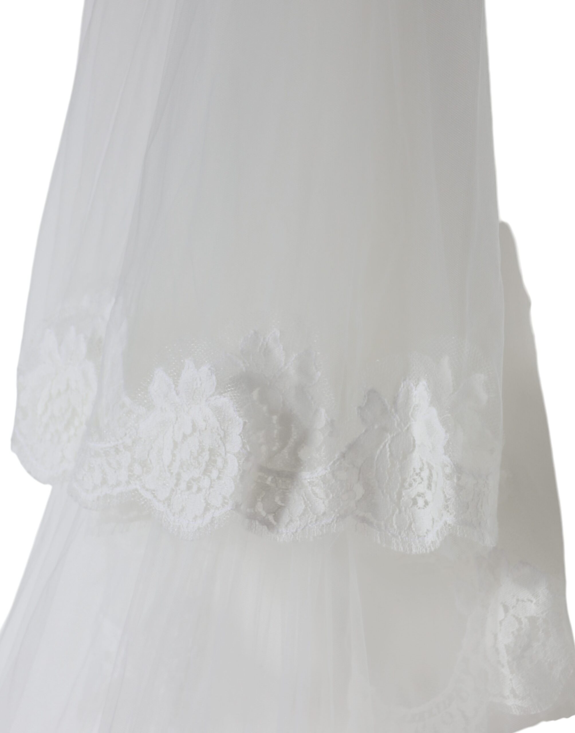 Dolce & Gabbana White Floral Lace Nylon Floor Length Wedding Veil - ACCEXO