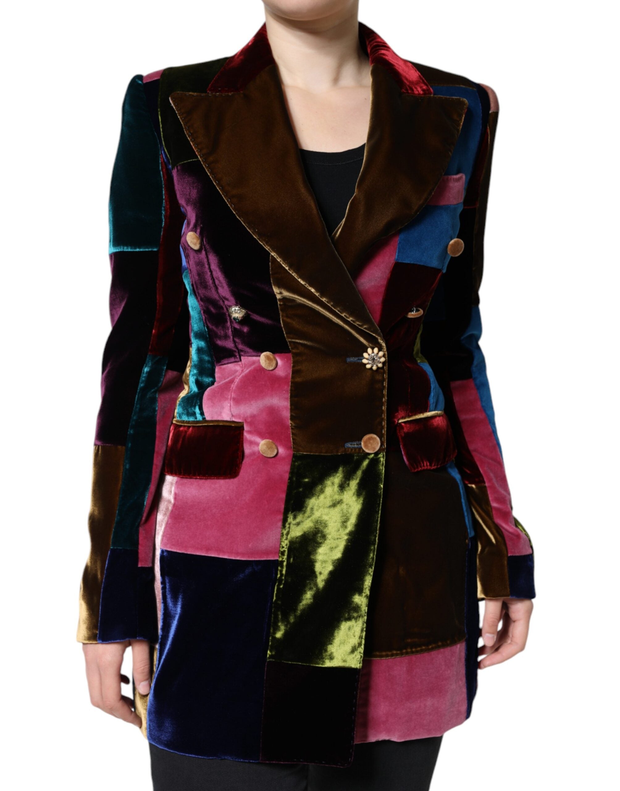 Dolce & Gabbana Multicolor Double Breasted Patchwork Blazer Jacket - ACCEXO