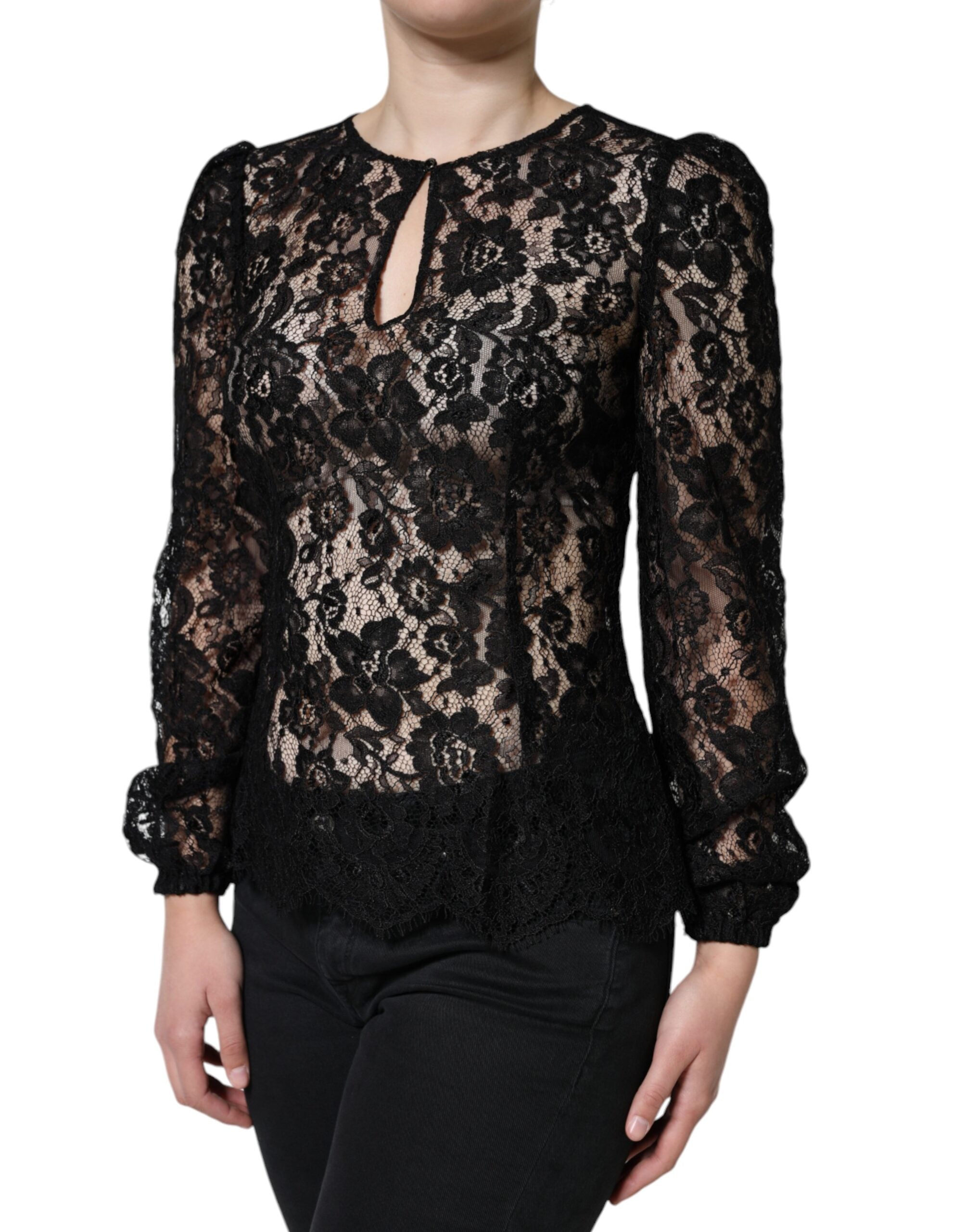 Dolce & Gabbana Black Floral Lace See Through Long Sleeve Top - ACCEXO