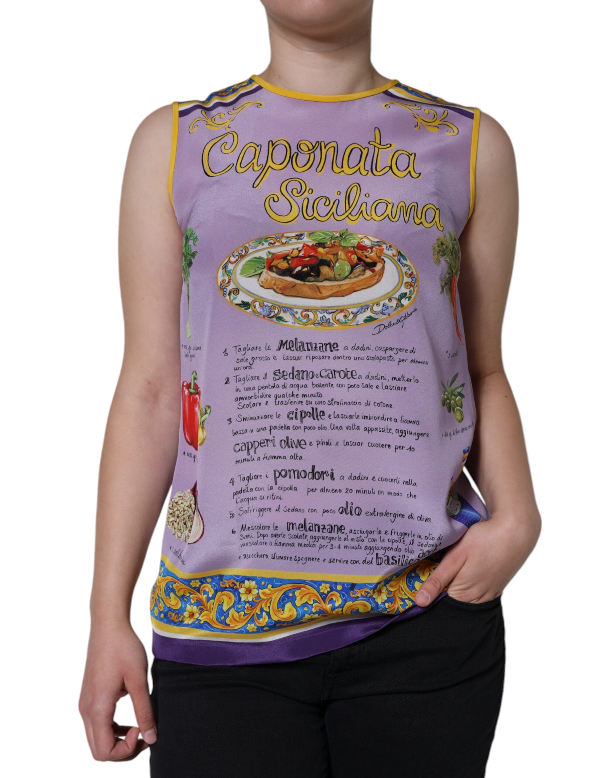 Dolce & Gabbana Purple Silk Caponata Siciliana Print Tank Top - ACCEXO