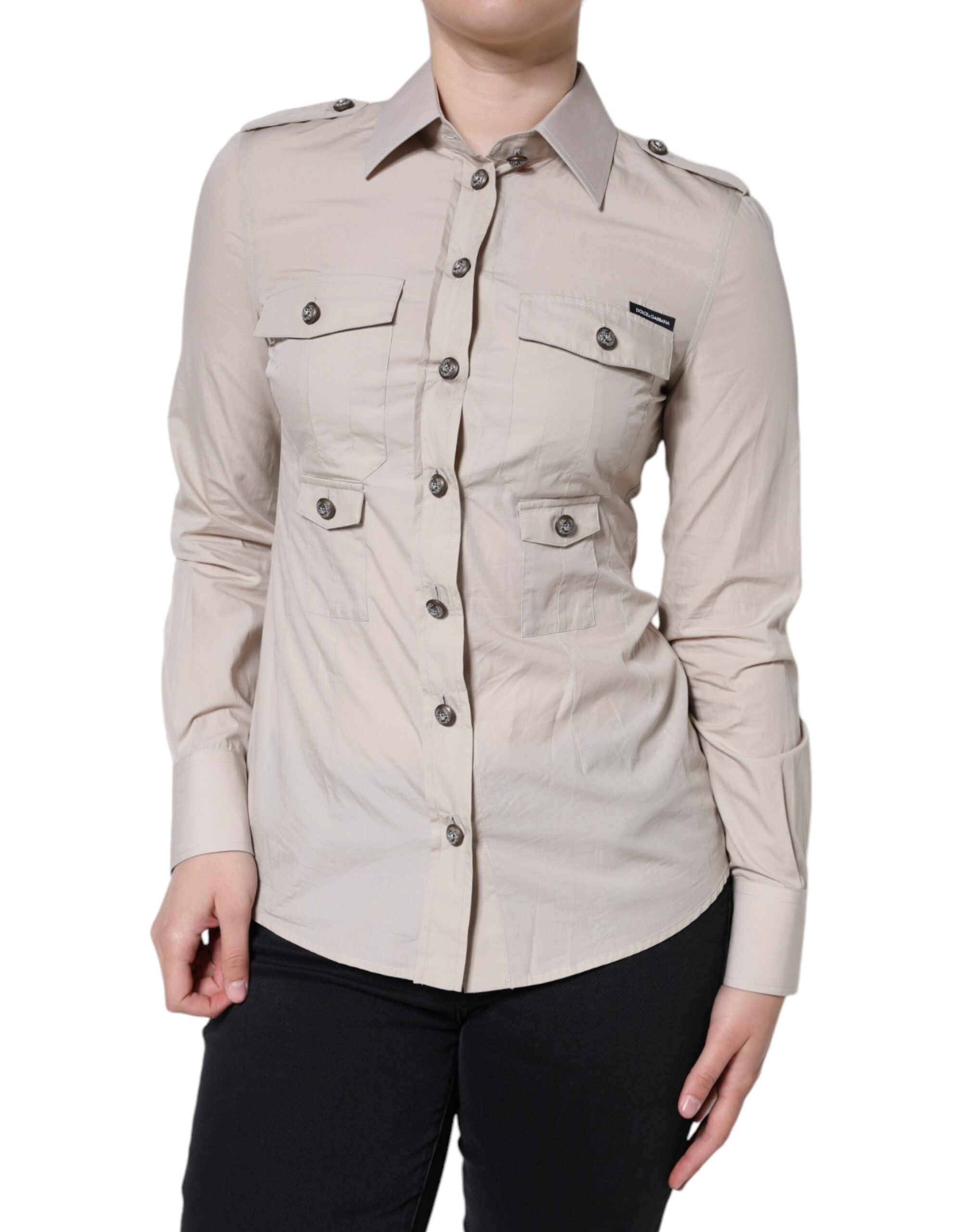 Dolce & Gabbana Beige Cotton Collared Button Down Shirt Top - ACCEXO