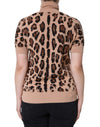 Dolce & Gabbana Beige Leopard Print Wool Turtleneck Top