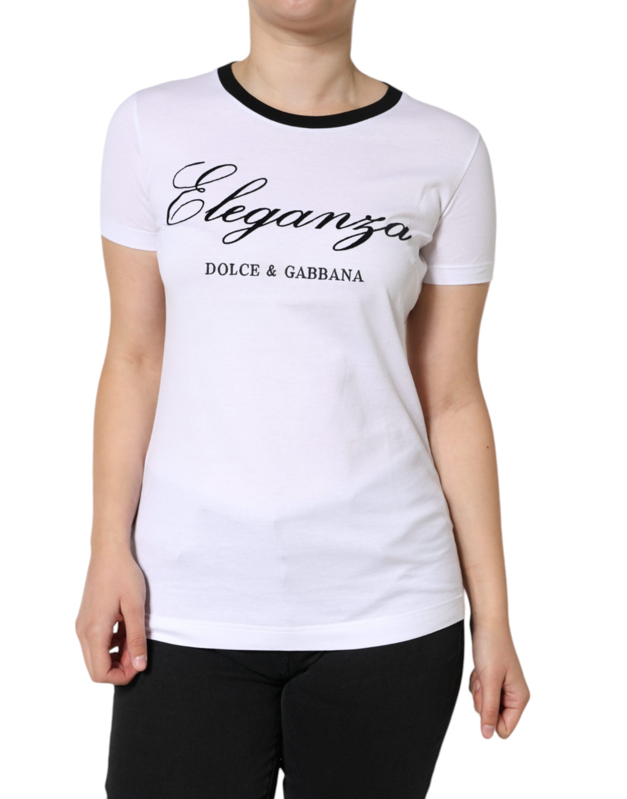 Dolce & Gabbana White Eleganza Print Cotton Short Sleeves T-shirt - ACCEXO