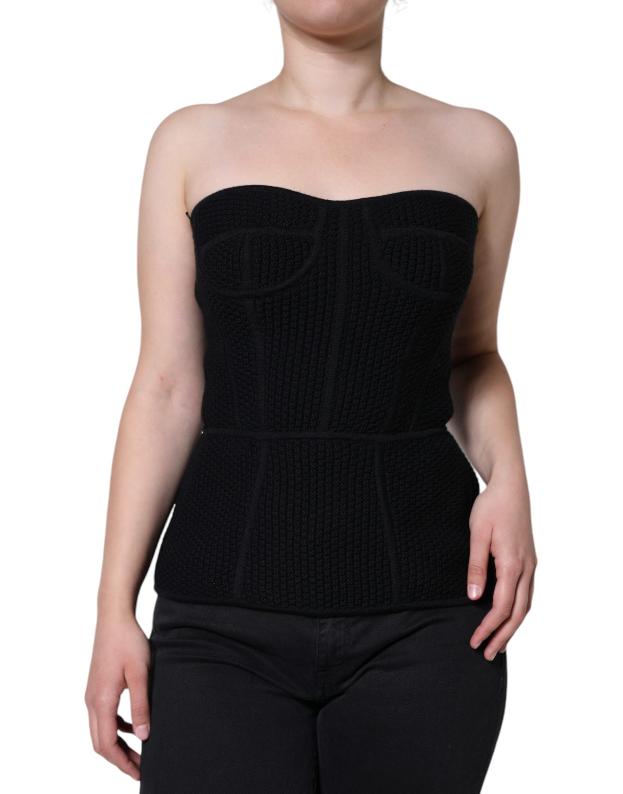 Dolce & Gabbana Black Bustier Sleeveless Corset Blouse Top - ACCEXO