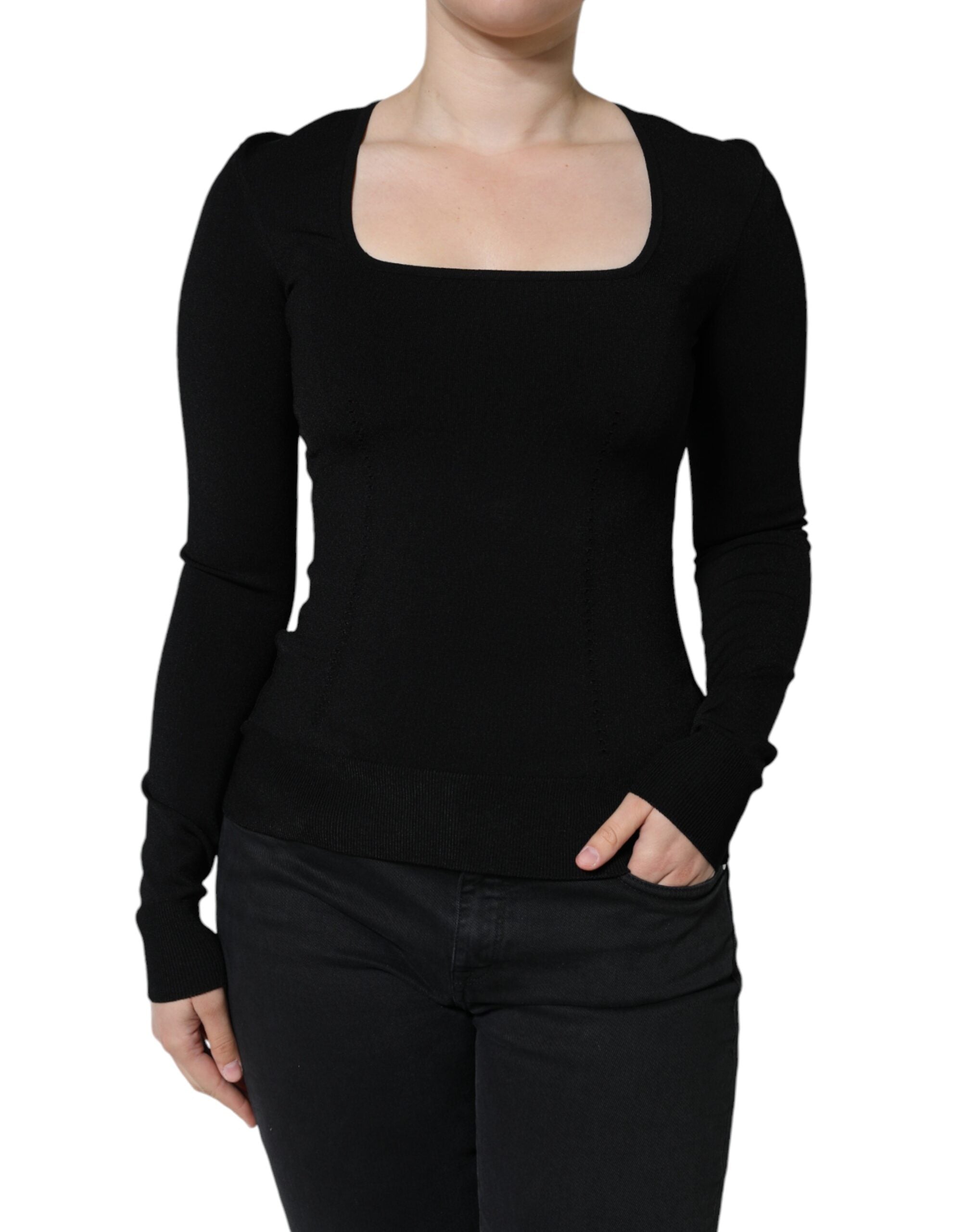 Dolce & Gabbana Black Long Sleeves Blouse Square Neck Top - ACCEXO