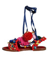 Dolce & Gabbana Multicolor Pom Pom Fur Wrap Sandals Shoes