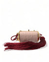 Pink Exotic Leather Mini Mirror Tassel Makeup Bag