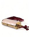 Pink Exotic Leather Mini Mirror Tassel Makeup Bag