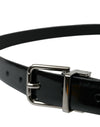 Black Leather Silver Metal Buckle Belt