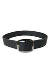 Black Calf Leather Silver Metal Buckle Belt