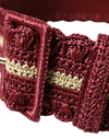 Maroon Beige Braided Canvas Wide Waist Belt