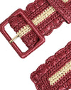 Maroon Beige Braided Canvas Wide Waist Belt