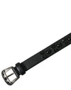 Black Embellished Leather Engraved Buckle Belt