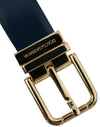 Blue Calf Leather Gold Metal Buckle Belt