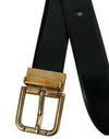 Black Calf Leather Gold Metal Buckle Belt