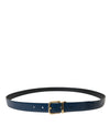 Blue Calf Leather Gold Metal Buckle Belt