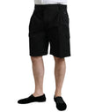 Black Cotton Stretch Cargo Bermuda Shorts