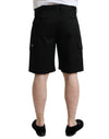Black Cotton Stretch Cargo Bermuda Shorts