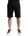 Black Cotton Stretch Bermuda Denim Shorts