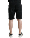 Black Cotton Stretch Bermuda Denim Shorts