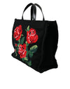 Black Cashmere Rose Embroidery Shopping Tote Bag
