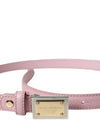 Pink Leather Gold Square Metal Buckle Belt