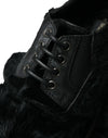 Black Fur Leather Lace Up Derby Dress Shoes