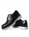 Black White Leather Lace Up Derby Dress Shoes