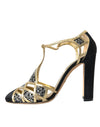 Dolce & Gabbana Black Suede Gold Embellished Heels Pump Shoes