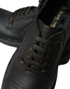 Brown Leather Lace Up Derby Men Dress Shoes