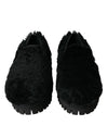 Black Fur Leather Slippers Dress Shoes