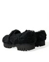 Black Fur Leather Slippers Dress Shoes
