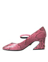 Pink Python Leather Mary Jane Heels Shoes