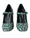Aqua Python Leather Mary Jane Pumps Shoes